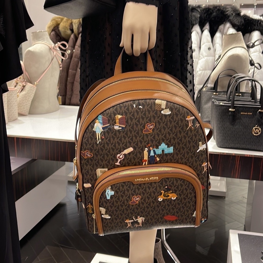 MICHAEL KORS JET SET GIRLS JAYCEE LARGE ZIP POCKET BACKPACK BROWN MULTI COLOR - Picture 12 of 16
